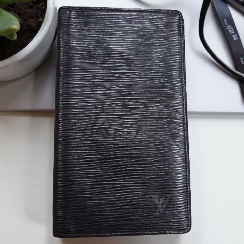 Louis Vuitton Black Epi Leather Checkbook Wallet
